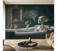 W366 X H254 cm Gothic Skeleton Wallpaper, Wall Mural Damask Baroque Photo Wallpaper, Non-Woven Print Wall Paper for Living Room Bedroom Art Decor, Renter Friendly D&O208