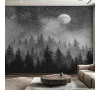 W366 X H254 cm Starry Sky Wallpaper, Wall Mural Forest Moon Photo Wallpaper, Non-Woven Print Wall Paper for Living Room Bedroom Art Decor, Renter Friendly D&O149