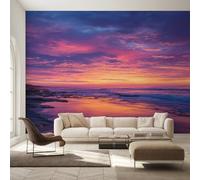W366 X H254 cm Sunset Beach Wallpaper, Wall Mural Coastal Nautical Photo Wallpaper, Non-Woven Print Wall Paper for Living Room Bedroom Art Decor, Renter Friendly D&O181