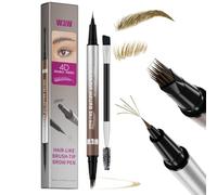 W3W 4D Brow Pen and Liquid Eyeliner 2-in-1 Waterproof Smudge-Proof Fine Tip for Natural Hair Strokes Defined Eyes Long Lasting Wear Black(1# With brush)