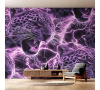 W400 X H280 cm Cheetah Wallpaper, Wall Mural Purple Lightning Leopard Photo Wallpaper, Non-Woven Print Wall Paper for Living Room Bedroom Art Decor, Renter Friendly D&O183