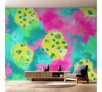 W400 X H280 cm Ombre Leopard Print Wallpaper, Wall Mural Yellow Green Pink Gradient Photo Wallpaper, Non-Woven Print Wall Paper for Living Room Bedroom Art Decor, Renter Friendly D&O164