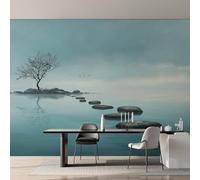 W400 X H280 cm Stepping Stone Wallpaper, Wall Mural Zen Stone Photo Wallpaper, Non-Woven Print Wall Paper for Living Room Bedroom Art Decor, Renter Friendly D&O178