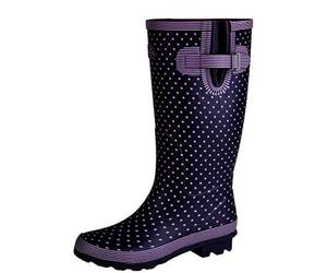 W404M-9 Navy / Mauve Polka Dot Wellies