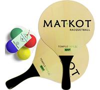 W4W Kadima Beach Paddle Ball Racket Set - Bundle Pack Includes 4 Balls & 2 Paddles - Natural