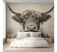 W500 X H350 cm Highland Cattle Wallpaper, Wall Mural Farm Animals Photo Wallpaper, Non-Woven Print Wall Paper for Living Room Bedroom Art Decor, Renter Friendly D&O197
