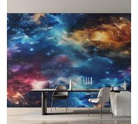 W500 X H350 cm Outer Space Wallpaper, Wall Mural Colorful Universe Photo Wallpaper, Non-Woven Print Wall Paper for Living Room Bedroom Art Decor, Renter Friendly D&O178