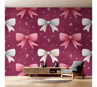 W500 X H350 cm Pink Red Bow Wallpaper, Wall Mural Kawaii Girly Photo Wallpaper, Non-Woven Print Wall Paper for Living Room Bedroom Art Decor, Renter Friendly D&O160