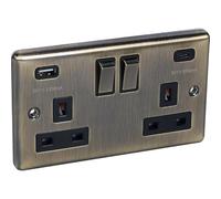 W67AB - 2 GANG SOCKET TYPE A&C USB - ANTIQUE BRASS