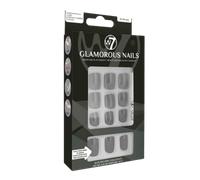 W7 Glamorous Nails - Salon Professional False Nails At Home - Glue Adhesive Included - Square Oval Shape - Jet Black