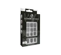 W7 Glamorous Nails - Salon Professional False Nails At Home - Glue Adhesive Included - Square Oval Shape - Jet Black
