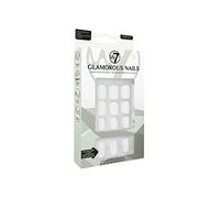 W7 Glamorous Nails - Salon Professional False Nails At Home - Glue Adhesive Included - Square Oval Shape - White Lily