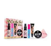 W7 On the Go Cuties Gift Set - Mini Makeup Essentials with Primer, Mascara, Setting Spray, Loose Powder & Powder Puff - Travel Size Beauty Favourites - Stocking Filler Gift