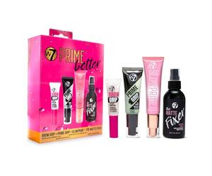 W7 Prime Better Set - 4 Piece Makeup Prime & Set Collection with Primer, Fixer, Glow & Brow Grip