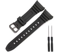W96H Replacement Watch Band Compatible with Casio Men's W-96H W96H-1BV Sport Strap Metal buckle Black Resin Wirstband