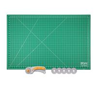 WA Portman Self Healing Cutting Mat & Rotary Cutter for Fabric Set - 24x36 Sewing Cutting Mats for Crafts with 45mm Fabric Cutter Wheel & 5 Rotary Blades - Quilting & Sewing Supplies Kit