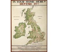 WA35 Vintage WWI British Map Is Your Home Here? Defend It War Recruitment Poster WW1 Re-Print - A3 (432 x 305mm) 16.5" x 11.7"