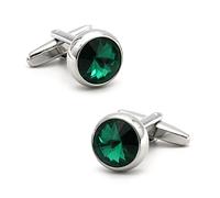 WAAHG 1 Pair Men Crystal Cufflinks Copper Material Green Color-default