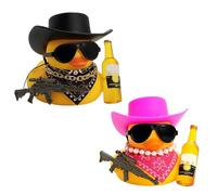 WaaRiuQ 2 Pcs Plastic Ducks, Rubber Duck Bath Toys with Black and Pink Hats, Fun and Colorful Rubber Ducks for Bath Time, Pool Party, Decoration, 5 * 6 cm Each