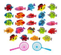 WaaRiuQ 24 Plastic Fish Toys with 2 Nets, Sea Animals Toys for Kids, Ocean Theme Party Decorations, Children's Playtime and Educational Aids, Mini Plastic Sea Creatures Collection