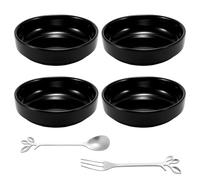 WaaRiuQ 4 Pcs Dipping Bowls, Small Bowl, Black Small Dish Set with Spoon and Fork, Snack Bowls for Sauces, Condiments, Dips, Perfect for Parties, Smalls Kitchens and Everyday Use