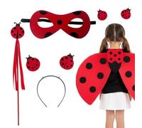 WaaRiuQ 4-Piece Ladybug Costume Set for Kids, Complete Ladybird Dress Up Outfit with Wings, Headband, Magic Wand and Eye Mask, Miraculous Ladybug Themed Play Costume