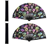 WaaRiuQ 4-Piece Rave Fan Mushroom Design UV Glow Foldable Clack Hand Fan Set with Storage Bags for Drag Queen, EDM, Music Festival, Party, Dance & Performance
