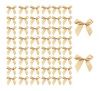 WaaRiuQ 50Pcs Gold Bows for Gift Wrapping, Elegant Champagne Gold Ribbon Bows, Self Adhesive Gift Bows for Wedding Invitation Embellishment, DIY Crafts and Party Favor Adornment, 8.5 x 8.5 cm