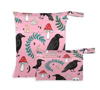Waassud 2Pcs Wet Dry Bag Black Crows Reusable Diaper Bag Waterproof | Leakproof Lightweight Baby Wet Clothes Bags, Organizing Zipper Pouches, for Swimsuit Gym Beach