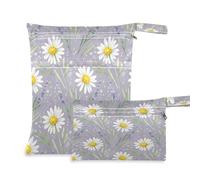 Waassud 2Pcs Wet Dry Bag Bright Yellow Dasies Wet Bags Organizer Reusable Diaper Bag Organizing Pouches for Swimsuit Gym Clothes