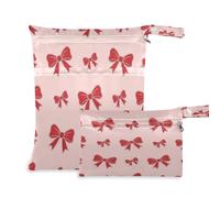 Waassud 2Pcs Wet Dry Bag Cute Red Bows Wet Bags Organizer Reusable Diaper Bag Organizing Pouches for Swimsuit Gym Clothes