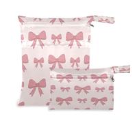 Waassud 2Pcs Wet Dry Bag Hand-Drawn Bow Wet Bags Organizer Reusable Diaper Bag Organizing Pouches for Swimsuit Gym Clothes