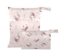 Waassud 2Pcs Wet Dry Bag Hand-Drawn Floral Wet Bags Organizer Reusable Diaper Bag Organizing Pouches for Swimsuit Gym Clothes