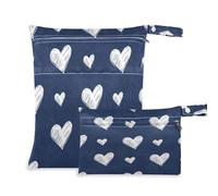 Waassud 2Pcs Wet Dry Bag Hand-Drawn Hearts Wet Bags Organizer Reusable Diaper Bag Organizing Pouches for Swimsuit Gym Clothes