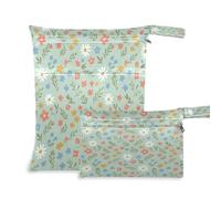 Waassud 2Pcs Wet Dry Bag Hand-Drawn White Daisies Wet Bags Organizer Reusable Diaper Bag Organizing Pouches for Swimsuit Gym Clothes