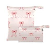 Waassud 2Pcs Wet Dry Bag Heart-Shape Bows Wet Bags Organizer Reusable Diaper Bag Organizing Pouches for Swimsuit Gym Clothes