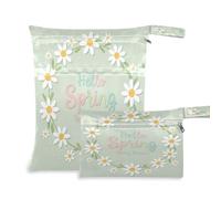 Waassud 2Pcs Wet Dry Bag Hello Spring Daisies Wet Bags Organizer Reusable Diaper Bag Organizing Pouches for Swimsuit Gym Clothes