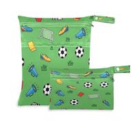 Waassud 2Pcs Wet Dry Bag Playful Soccer Elements Wet Bags Organizer Reusable Diaper Bag Organizing Pouches for Swimsuit Gym Clothes