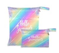 Waassud 2Pcs Wet Dry Bag Rainbow Hello Summer Wet Bags Organizer Reusable Diaper Bag Organizing Pouches for Swimsuit Gym Clothes