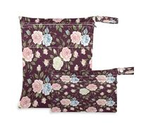Waassud 2Pcs Wet Dry Bag Retro Flowers Wet Bags Organizer Reusable Diaper Bag Organizing Pouches for Swimsuit Gym Clothes