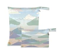 Waassud 2Pcs Wet Dry Bag Rolling Hills Flowers Wet Bags Organizer Reusable Diaper Bag Organizing Pouches for Swimsuit Gym Clothes