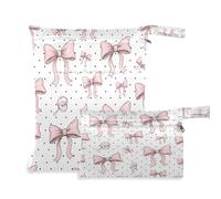 Waassud 2Pcs Wet Dry Bag Sketchy Pink Bow Wet Bags Organizer Reusable Diaper Bag Organizing Pouches for Swimsuit Gym Clothes