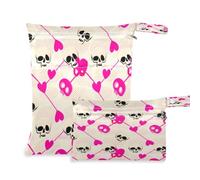 Waassud 2Pcs Wet Dry Bag Skulls with Hearts Reusable Diaper Bag Waterproof
