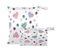 Waassud 2Pcs Wet Dry Bag Stripes Hearts Dots Wet Bags Organizer Reusable Diaper Bag Organizing Pouches for Swimsuit Gym Clothes