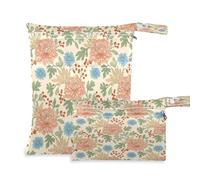 Waassud 2Pcs Wet Dry Bag Vintage Chrysanthemum Wet Bags Organizer Reusable Diaper Bag Organizing Pouches for Swimsuit Gym Clothes