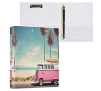 Waassud 3 Ring Binders 1.5 Inch Beach Surfing Decorative Round Ring Binder with Metal Clip A4 Organizer for Home Office 2 Pack