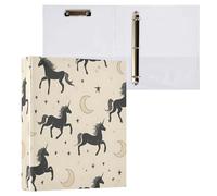 Waassud 3 Ring Binders 1.5 Inch Black Silhouettes Horse Decorative Round Ring Binder with Metal Clip A4 Organizer for Home Office 2 Pack