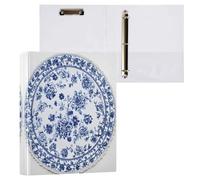 Waassud 3 Ring Binders 1.5 Inch Blue and White Porcelain Floral Decorative Round Ring Binder with Metal Clip A4 Organizer for Home Office 1 Pack