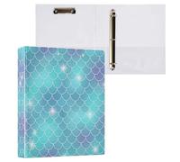 Waassud 3 Ring Binders 1.5 Inch Blue Mermaid Scales Decorative Round Ring Binder with Metal Clip A4 Organizer for Home Office 2 Pack