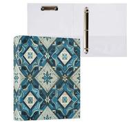 Waassud 3 Ring Binders 1.5 Inch Blue Ornate Tile Decorative Round Ring Binder with Metal Clip A4 Organizer for Home Office 2 Pack